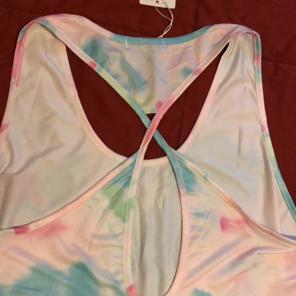CoolRun NWT TieDye Tank. Cute Back Detail. Teal, Pinks, Greens, & White. - Picture 7 of 9